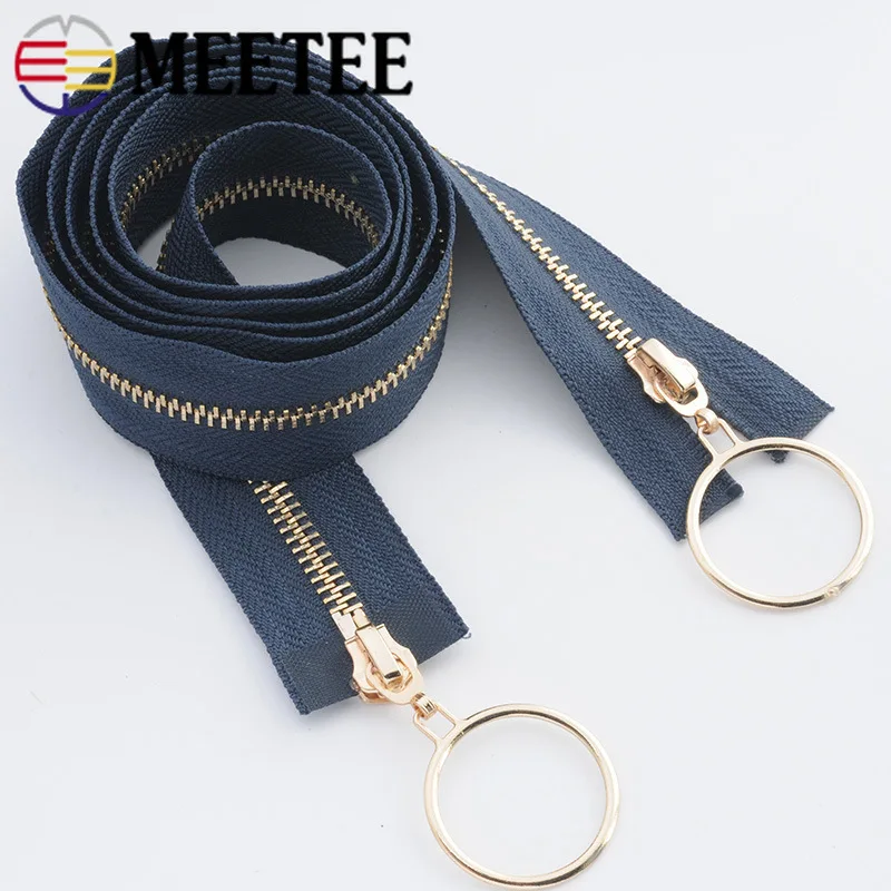 

1Pc O Ring Gold Metal Zipper Double Sliders Open-end Zippers For Sewing Clothes Down Coat Clothing Zipper Tailor Tools KY096
