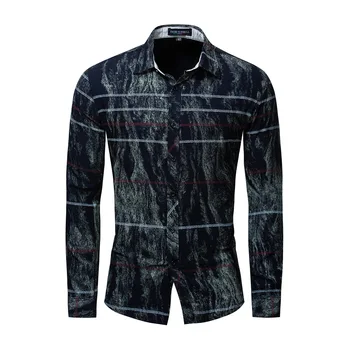 

Europe Size Casual Striped Shirt Men Long Sleeve Shirt Cotton Mens Social Business Formal Vintage Shirts Slim Fit Male Clothing