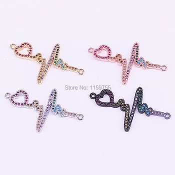 

15Pcs High Quality Micro Pave CZ Zircon heart Connector Beads, Women bracelets Jewelry Findings
