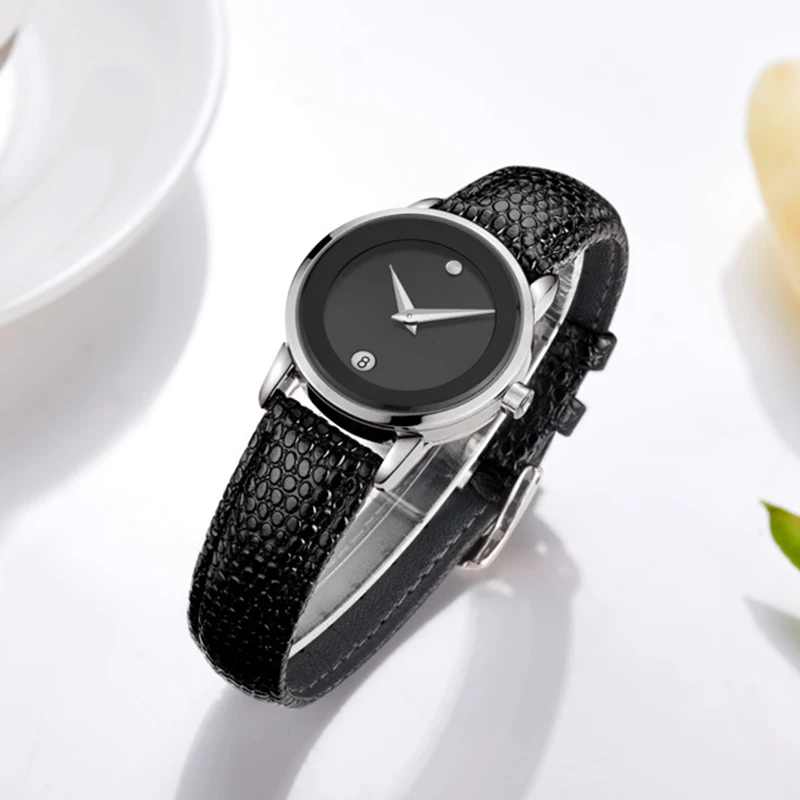Goedkoop DOM vrouwen Lederen Horloge Ronde Dial Waterdicht Quartz Mode Horloge GS 1075 1M