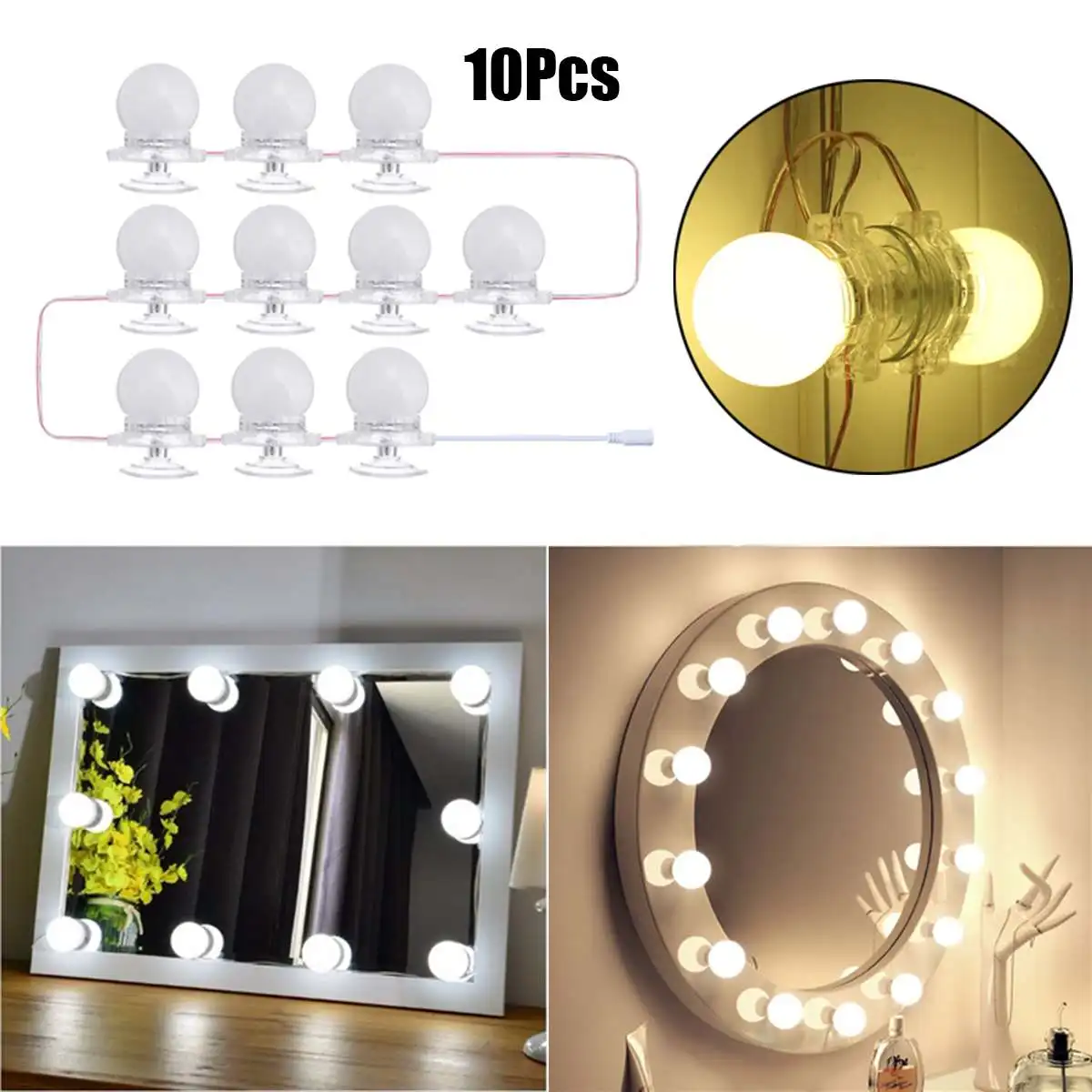 

Makeup Mirror Vanity LED Light Bulbs Kit USB Charging Port Cosmetic Lighted Make up Mirrors Bulb Adjustable Brightness lights