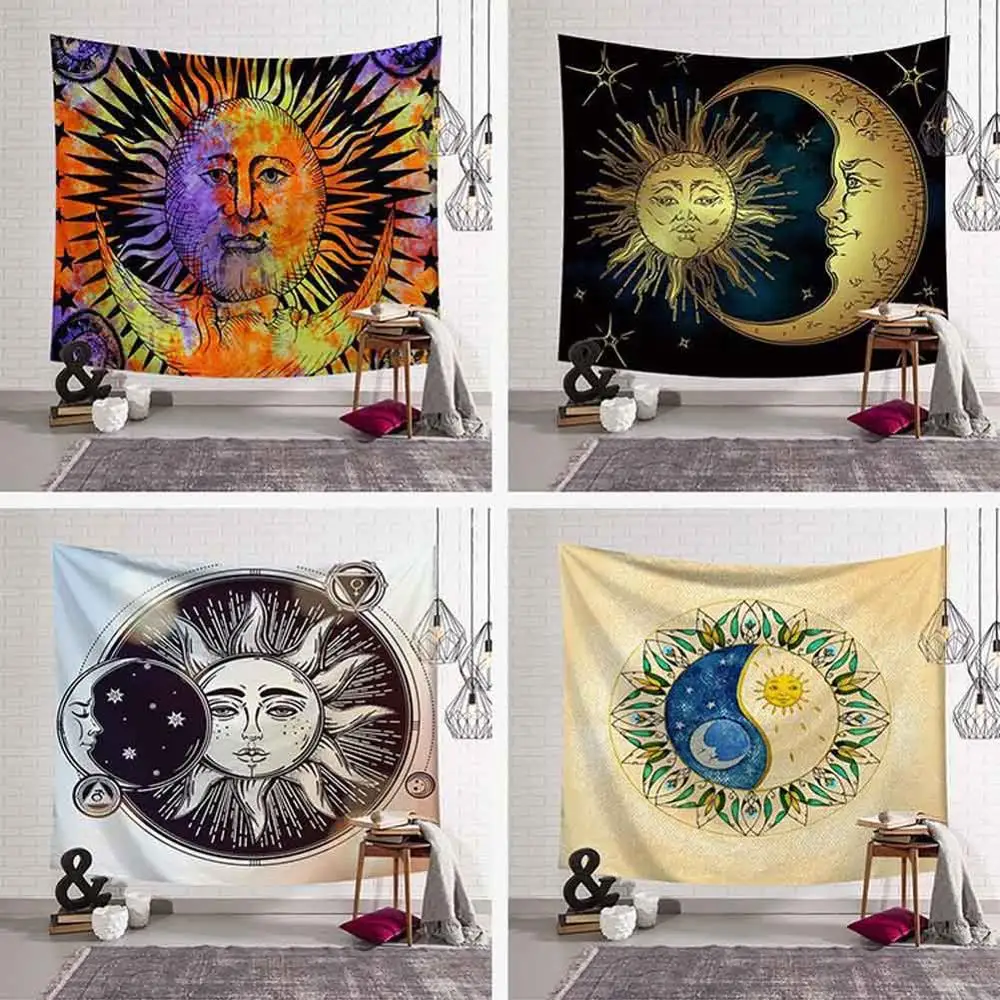 

Black & White Moon Sun God Tapestry Psychedelic Celestial Indian Sun Hippie Hippy Tapestries Wall Hanging Throw Bedspread Decor
