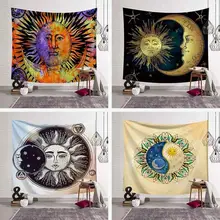 Черно-белый Солнце Луна психоделический гобелен Небесный индийский солнце хиппи гобелен в стиле хиппи Настенное подвесное покрывало декоративные покрывала