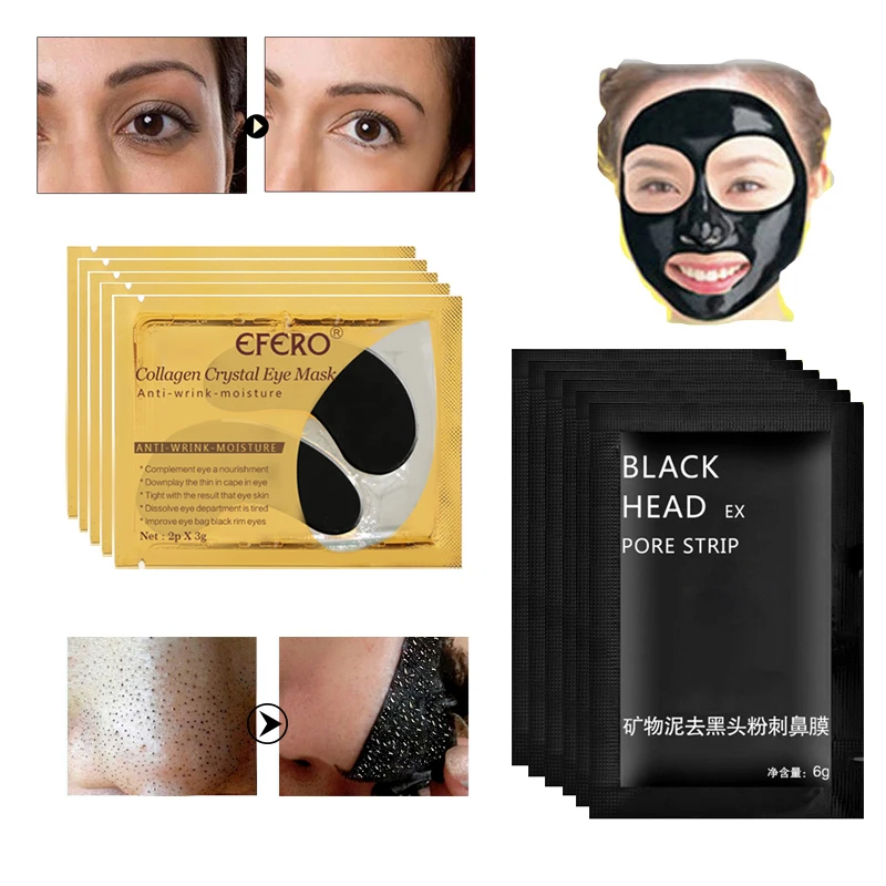 

EFERO Black Mask for Face Mask Blackhead Removal Acne Treatment Eye Mask Collagen Eye Patch for Face Care Cleansing 15Pack/Set