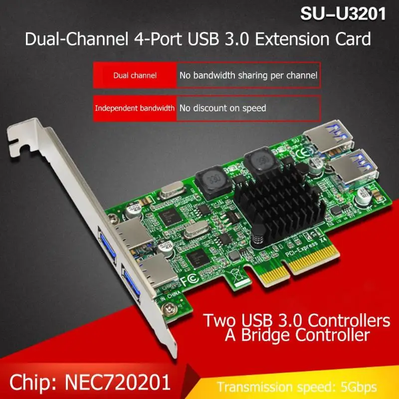 

U3201 PCI-E to USB 3.0 Expansion Adapter Card High Speed NEC720201 Chip for PC Desktop Computer High Compatibility Add On Cards