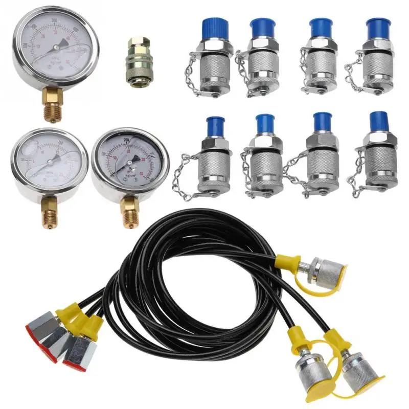Excavator Hydraulic Pressure Test Kit with Testing Point Coupling and Gauge(red)