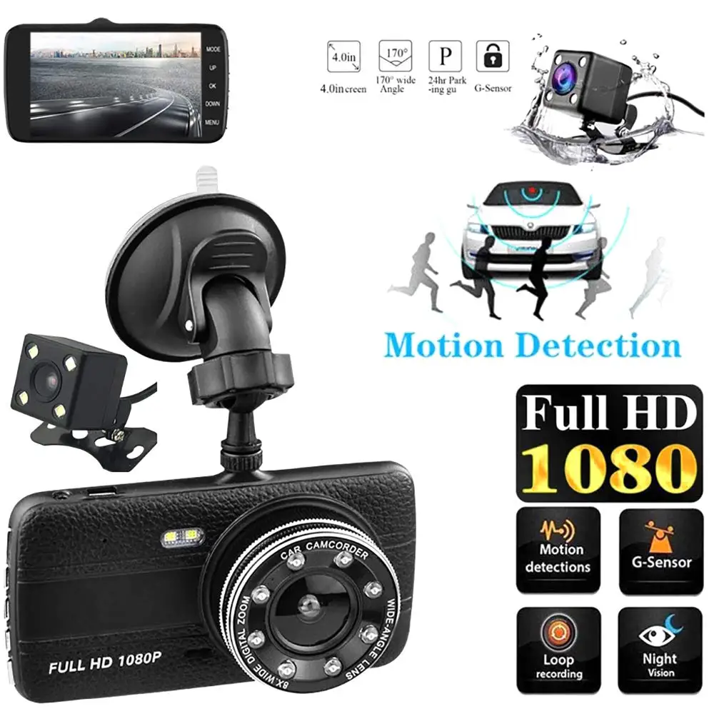 

4 Inch High Definition IPS Screen Dual Camera 1080P Car Recorder G-Sensor Dashboard Camera Night Vision Parking Monitor