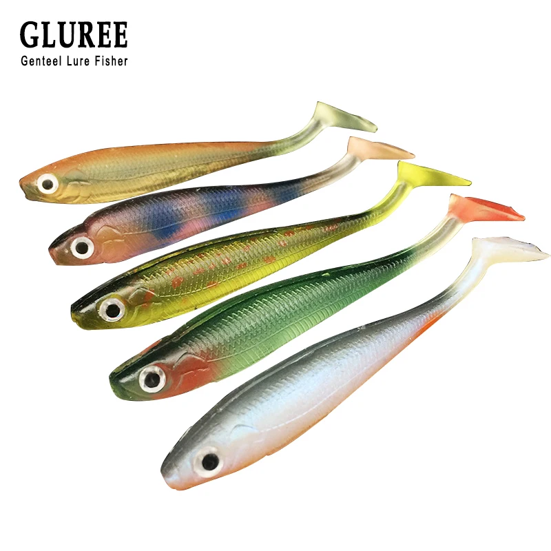 

GLUREE Soft Fishing Lures T Tail 9cm 5g PVC Software Emulational Fish Soft Bait Fake Artificial Bait Fishing Tackle 5 Color