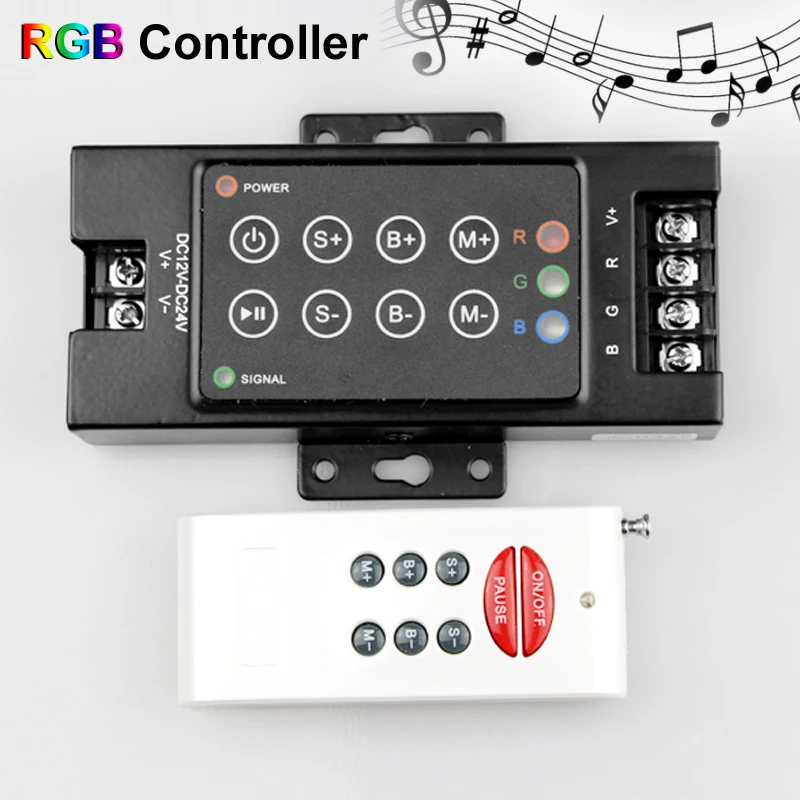 

Led Rgb Controller Music Led Strip Controller 24v 12v light Rgb Led Controller with RF Remote Controled 12-24v
