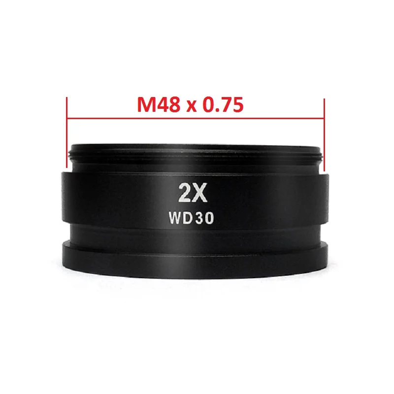 2X Barlow Auxiliary Objective Lens Optical Glass Lens for Stereo Microscope with Working Distance 30mm Mounting Thread M48x0.75