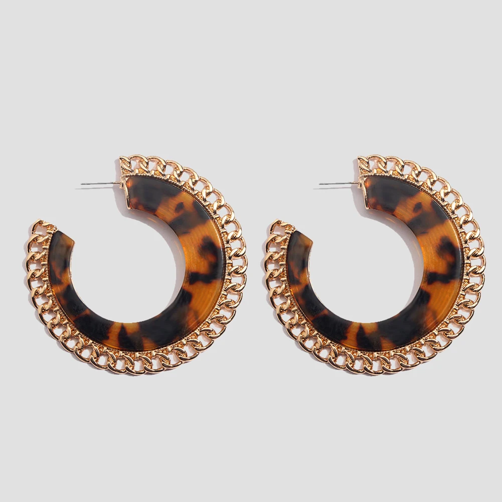 Flatfoosie Circle Resin Acrylic Stud Earring For Women Geometric Leopard Round Flower Statement Female Trendy Jewelry | Украшения и