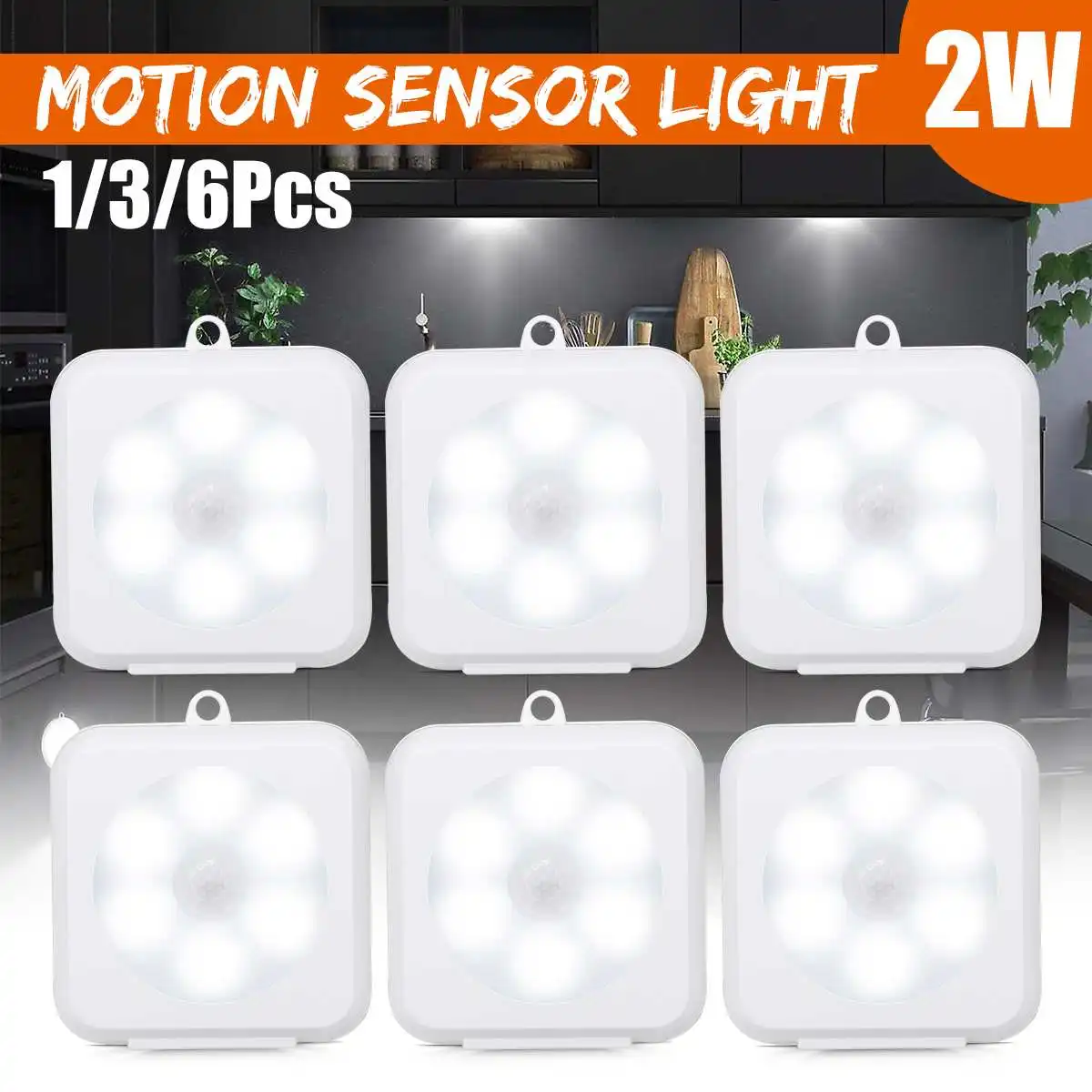 

1/3/6PCS Motion Sensor LED Night Light Security Wall lamp 6 LED Cabinet Light Cupboard Closet Lamp For Home Stair Kitchen Lamp