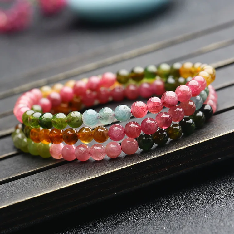 

Jewelry Making Natural Stone Beads For Colour Bracelet Hand Rainbow Tourmaline Bijoux Femme Pulseras Mujer Luxury Women Designer