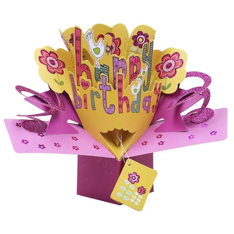 

3D Greeting Card Birthday/Valentine's Day/Anniversary Blessing Card Pop Up Cards Flower Bouquet Creative Birthday Gift I LOVE U