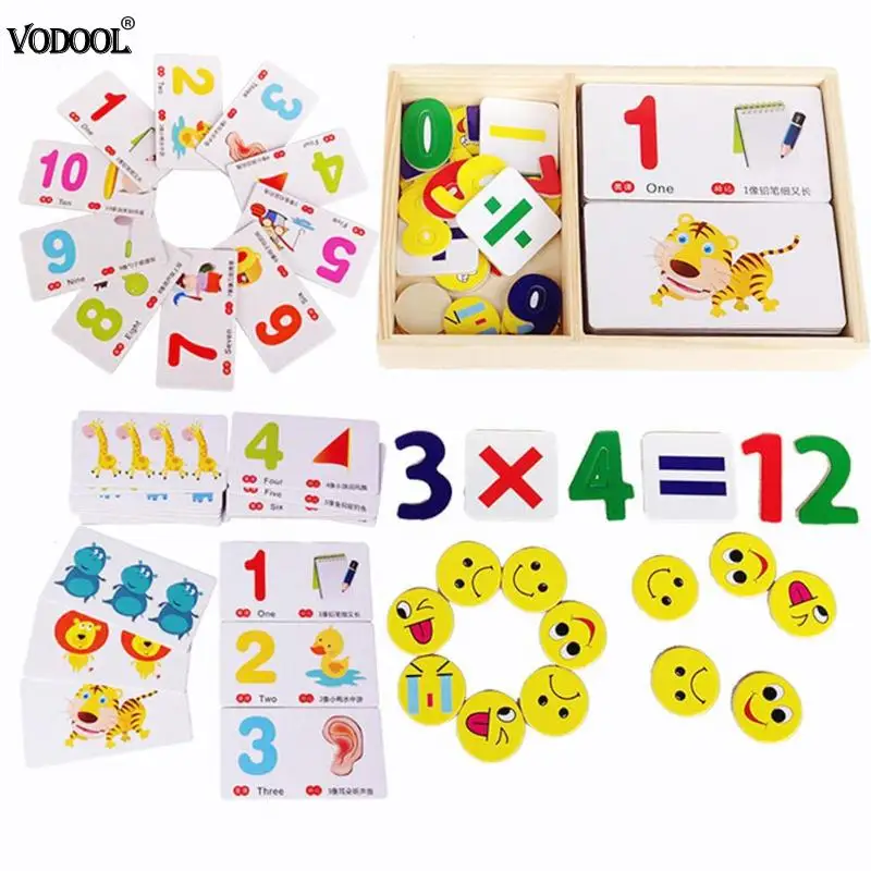 

Cartoon Wooden Baby Early Education Learning Number Matching Digital Cards Cognitive Kid Early Educational Mathematics Kits