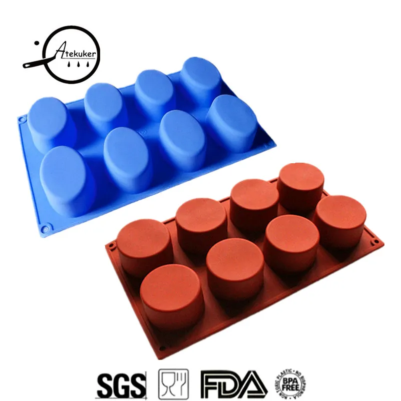 

Atekuker 2Pcs Oval Cylinder Silicone Molds Set Cake Tray Baking Tools Candle Mold Ice Cube Tray Soap Jelly Pastry Mould
