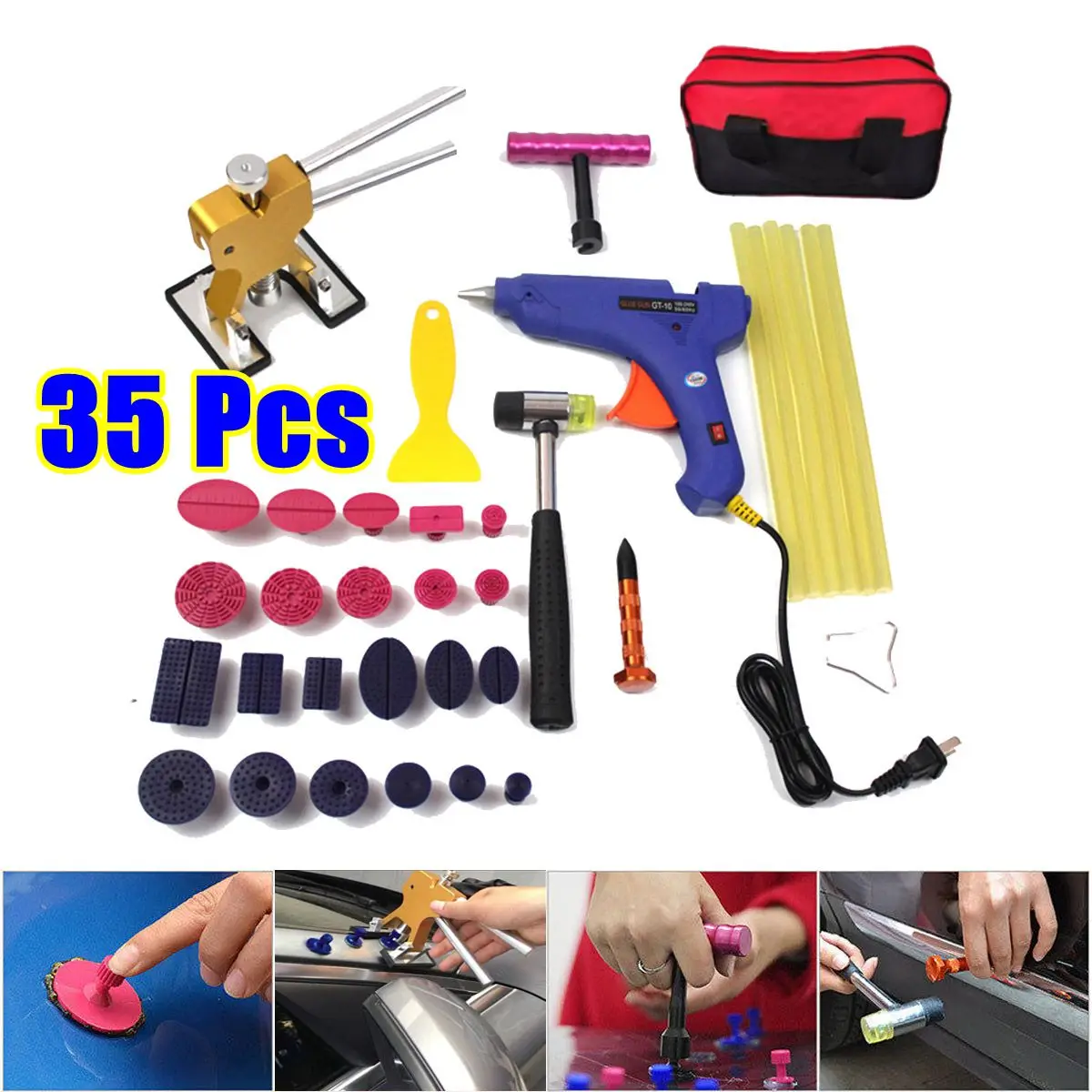 

Car Tools Car Body Paintless Dent Repair Kit DIY Dent Puller 220V Glue for Gun Reverse Hammer Tap Down Pen for Auto Remove Dents