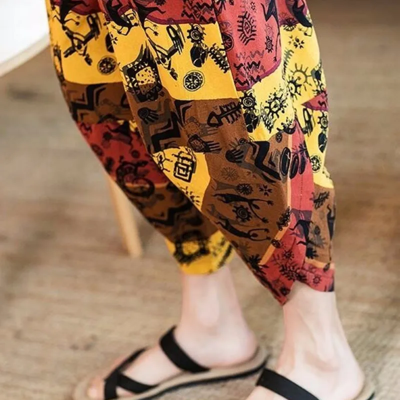 #4536 sommer Vintage Hosen Männer Elastische Taille Kalb-länge Retro Harem Hosen Elastische Taille Lose Plus Größe 5XL breite Bein Hosen