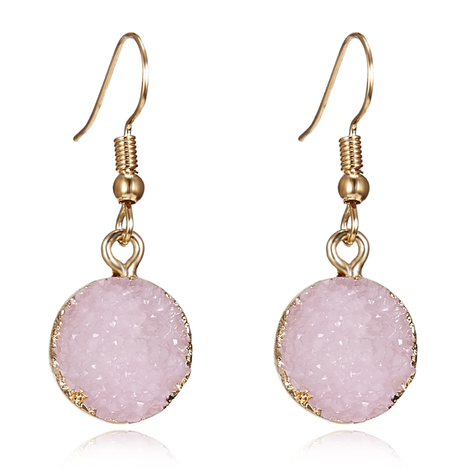 

Unique Sparkly Colorful Drusy Round Circle Dangle Earings Pink Quartz Color Resin Stone Druzy Earrings For Women Jewelry E1318