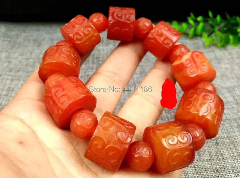 

Natural Old Red Agate Hand-Carving Boutique Man Bracelet Lucky Amulet*Free Gift Box