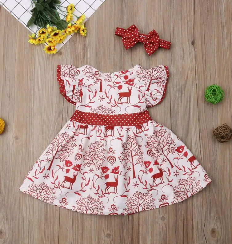 

Christmas Toddler Kids Baby Girls Clothing Dresses Bowknot Pageant Party Ruffles Cute Dress Girl Clothes 6M-3T