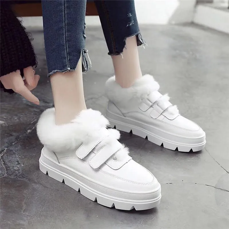 

2018 Fashion Women Boots Warm Winter Boots Female Women Shoes Faux Hook &Loop Fur Ankle Boots For Girl /Lady Snow White Boots