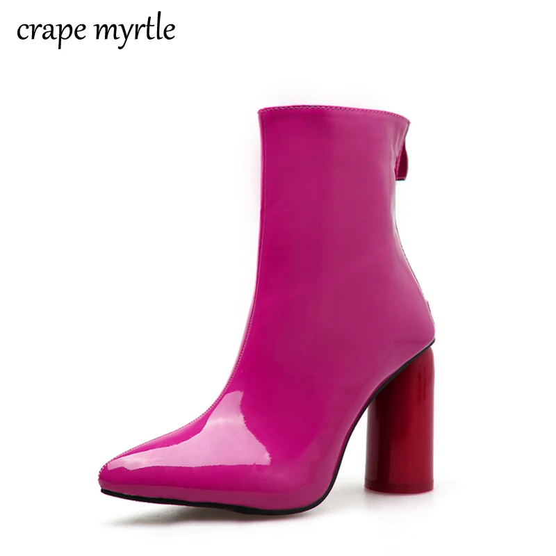 

pink boots PVC Transparent Boots for Women High Heels Platform Boots Spring Autumn Ladies pointed toe Shoes Ankle Boots YMA583