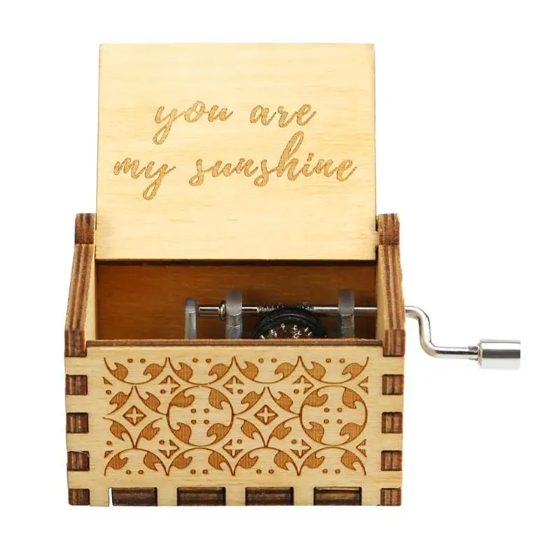 

Antique Wood Music Box Hand-operated Type Hand Cranked Musical Case Home Retro Ornament Decoration Gift Wood Color Birthday Gift