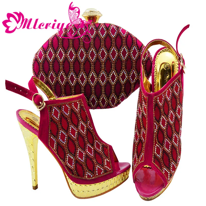 

Ladies Italian Shoes and Bag Set Decorated with Rhinestone African Women Party JZC003-ROSE Women Bag and Shoes Set Italy