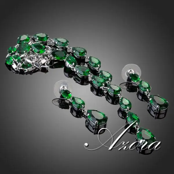Азора, стихотворение весны, зеленый кубический цирконий, подвеска, ожерелье и серьги, ювелирные наборы TG0148