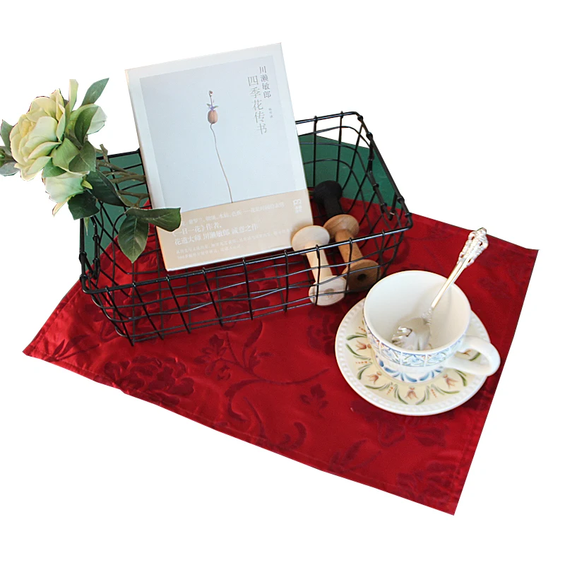 Modern Red Satin Kitchen Table Mats Printed Cloth Placemat Glass