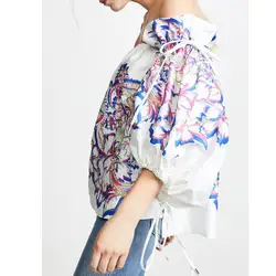 Мода 2019 Весна для женщин с открытыми плечами фонари рукавом пуловер без бретелек Повседневная Блузка модный принт блузка