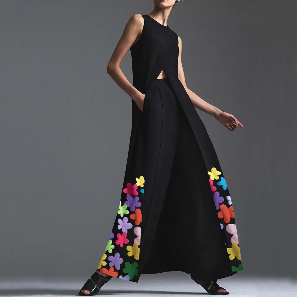 

2019 Summer Women Boho Long Floral Print Sundress Summer O Neck Maxi Dress Sleeveless High Splits Flowers Print Beach Dress