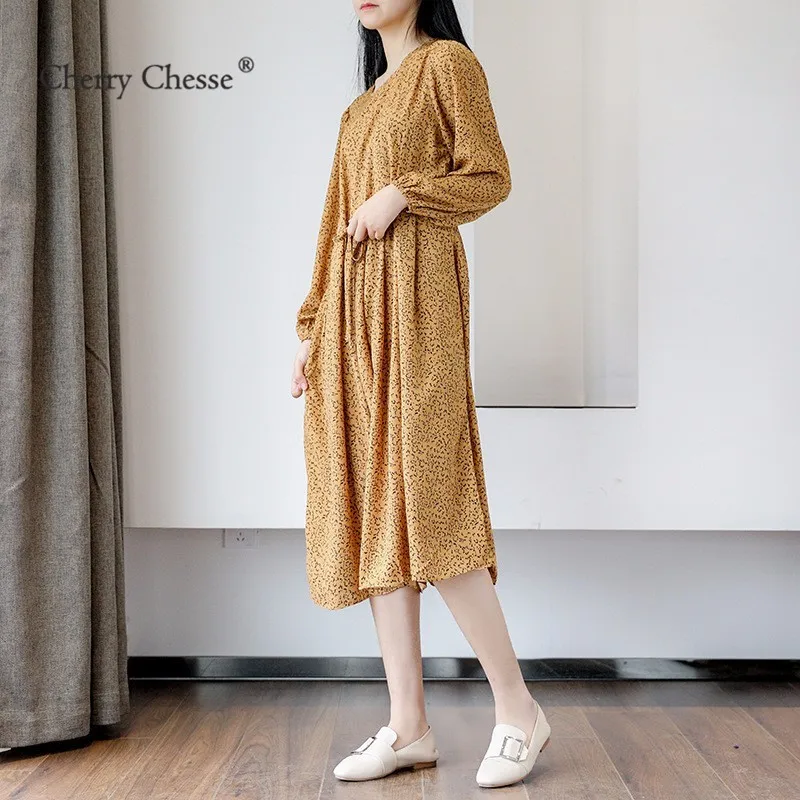Cherry Chesse Винтаж платья в цветах шифон кружево до Империя середины икры платье