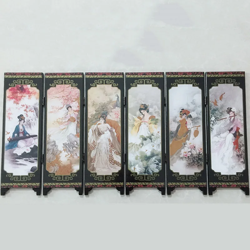 

Handicrafts Oriental Chinese Characteristics Golden Lacquer Foldable Room Small Screen Divider Home Ornaments 48*24cm