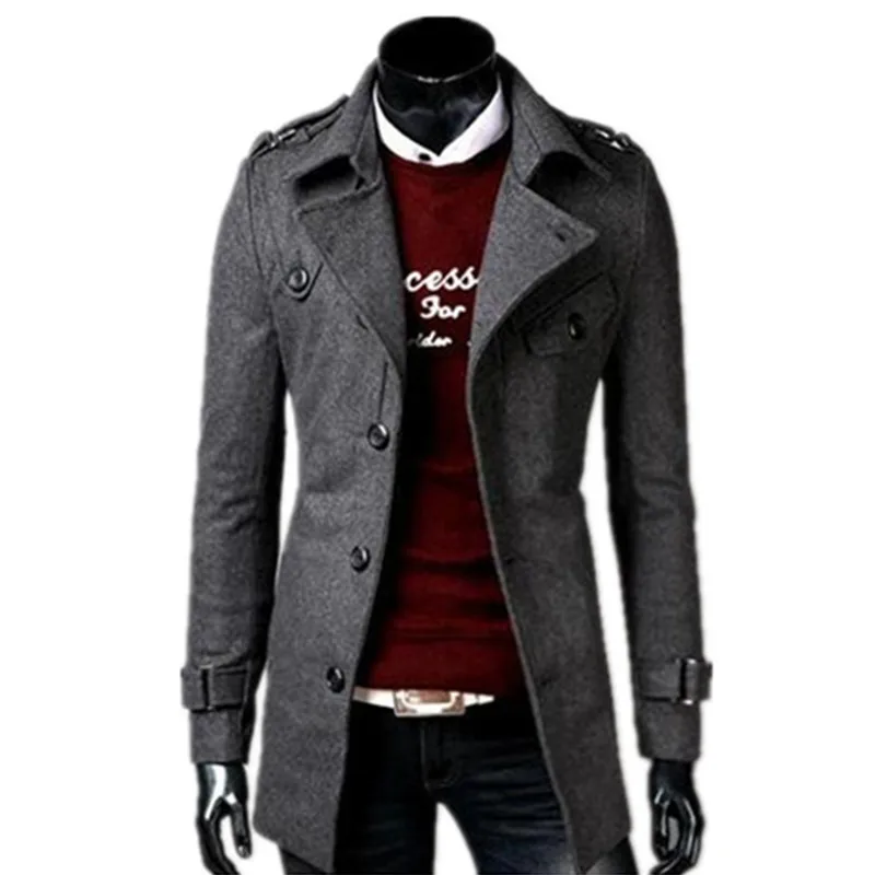 

2019 autumn/winter fashion new men leisure single-breasted trench coat / Men's turn down collar long woolen jacket