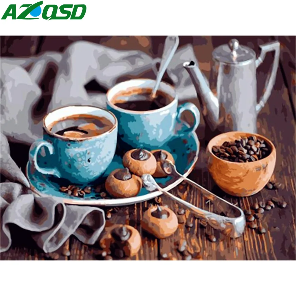 AZQSD масляная краска для кофе десертная холст рисования по номерам DIY натюрморт
