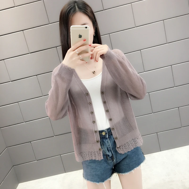 2019 Summer Kimono Cardigan V-Neck Long Sleeve Female Tops sunscreen air conditioning shirt Women Knitted Cardigan Coat