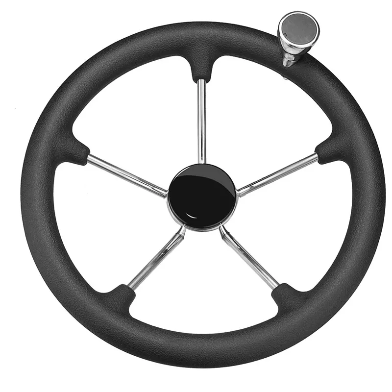 

13-1/2 Boat Marine 5 Spoke Destroyer Steering Wheel with Black Foam Grip Knob Fits Standard 3/4" (1.91cm) Tapered Shaft Polished