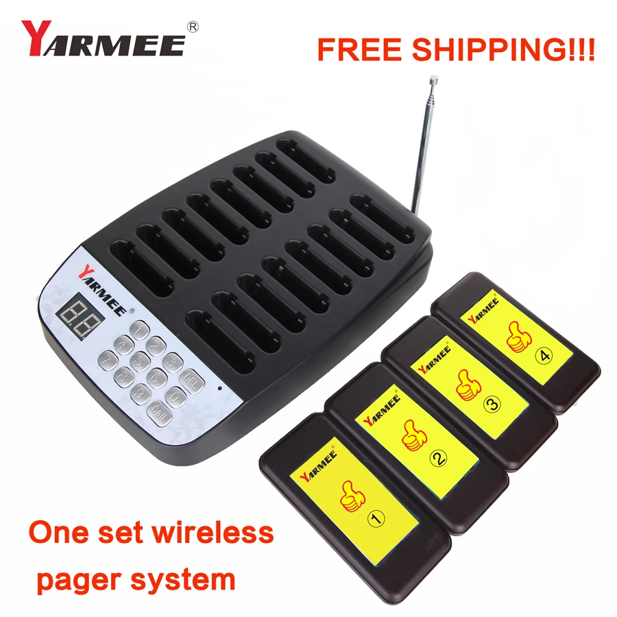 YARMEE 16 Restaurant Call Coaster Pagers Guest Waiting Pager Wireless Paging System With Charging Dock and