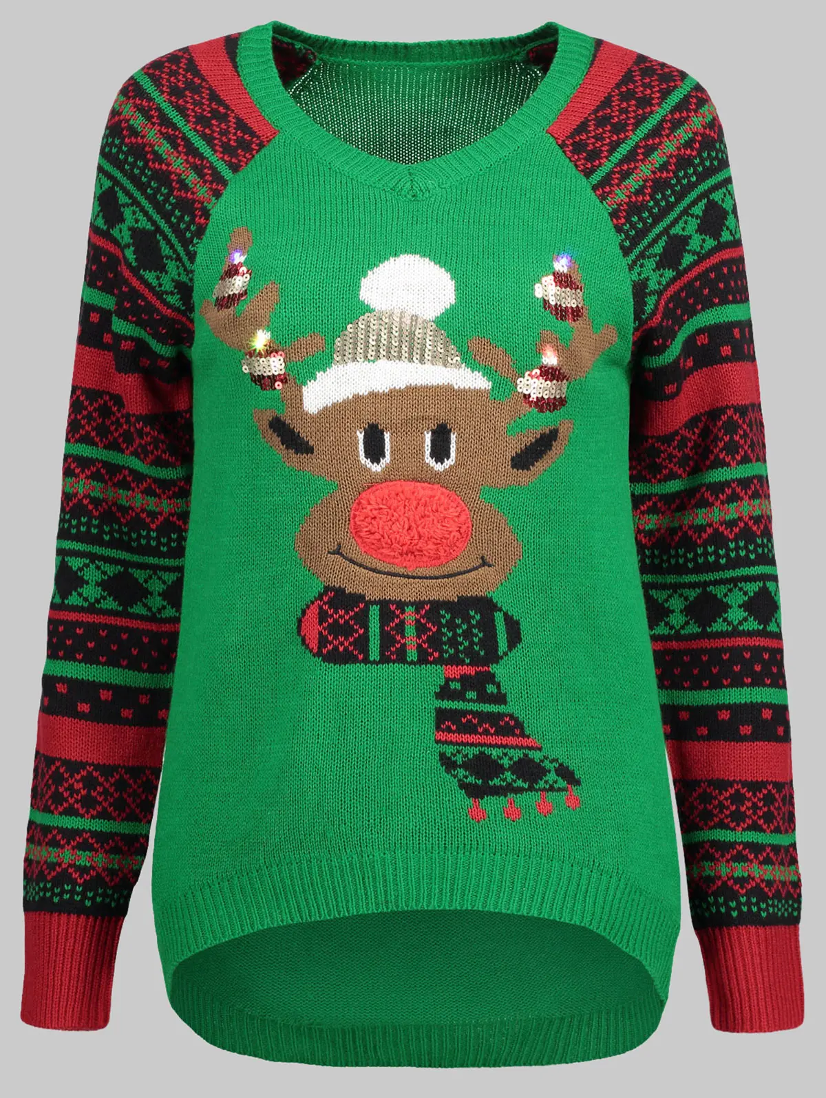 

Wipalo Women Plus Size V Neck Elk Ugly Christmas Sweater Geometric Print Sleeve Casual Fall Winter Warm Sweater Ladies Pullover