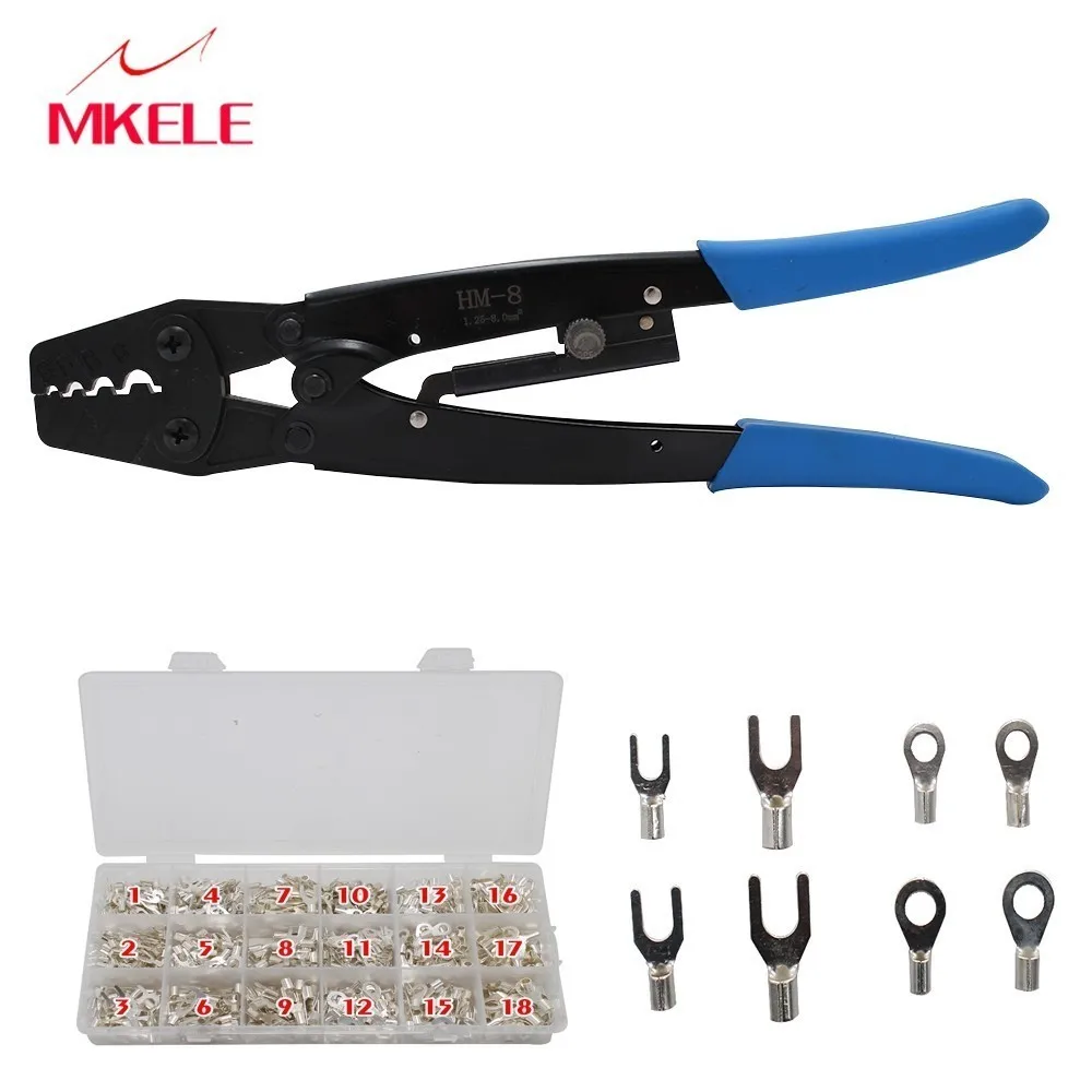 

HM-8 16-8AWG Terminal Ferrule Hand Tool Pliers Labor-saving Ratchet Type Terminal Crimping Pliers Capacity E2508(300PCS)/Box