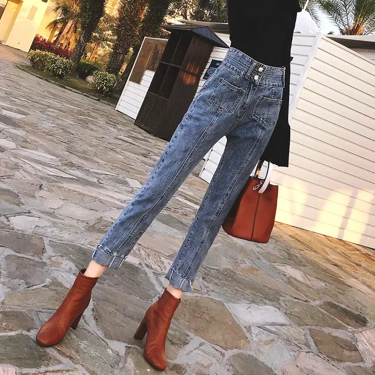 

The quality of the original net new red pants straight jeans female han edition of tall waist loose show thin nine minutes of pa