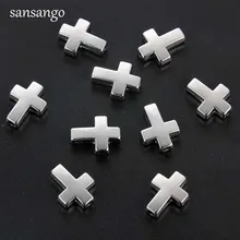 10 pcs liga lisa religião cruz solta espaço grânulos diy encantos pulseira colar para feminino masculino jóias acessórios 13*10mm