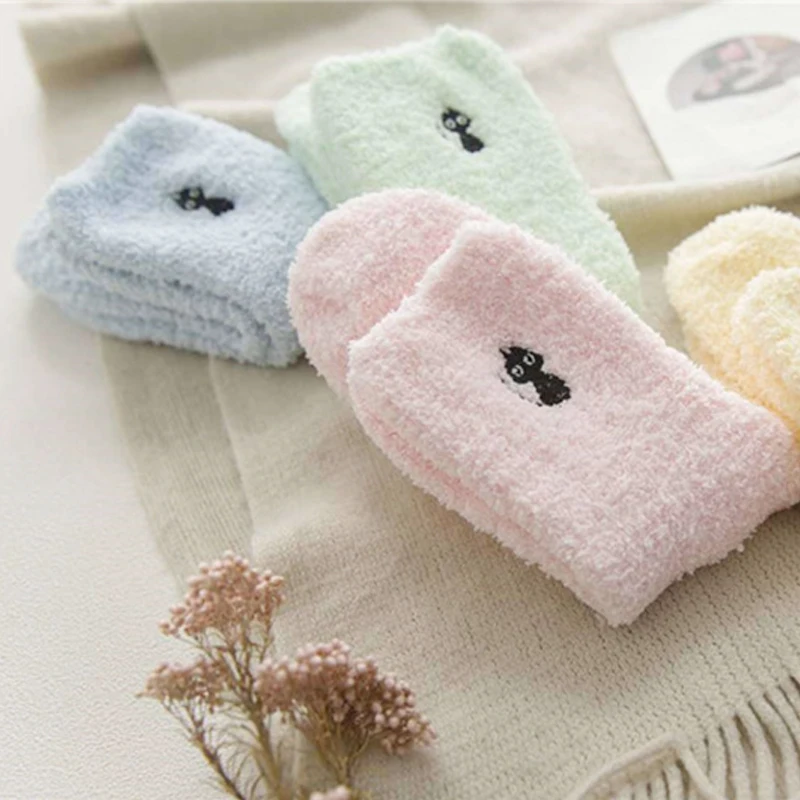 Милые женские носки с вышивкой оленя,, теплые зимние милые женские хлопковые плюшевые носки для сна с котом, Лидер продаж, утепленные носки