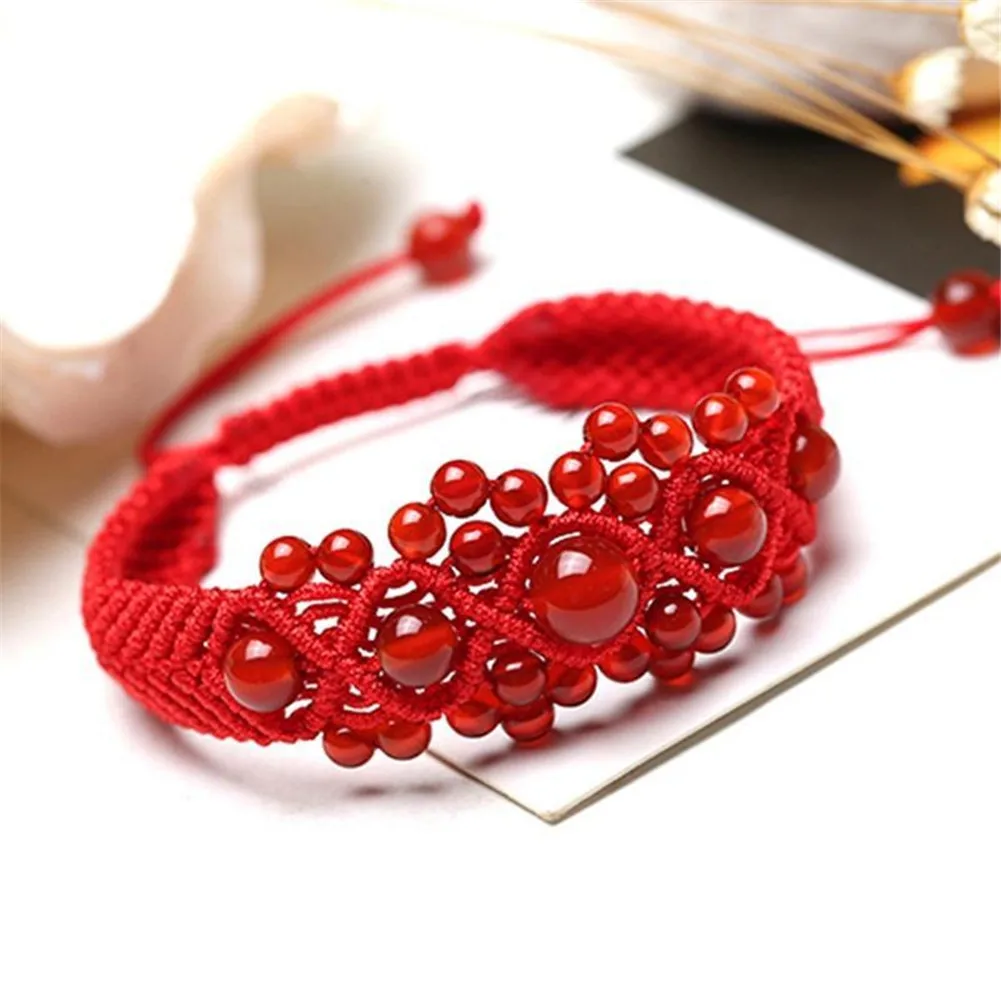 Women Bracelets Natural Red Gems Handmade Braiding