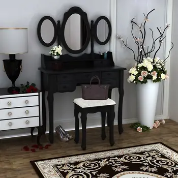 Preselling Home Furnitures Makeup Dressing Table With Stool 7 Drawers Adjustable Mirrors Bedroom Baroque style Fast shipping