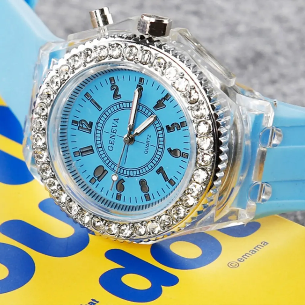 

led fashion luxury silicone watch women Mosaic Artificial diamond luminous personality lady quartz watch