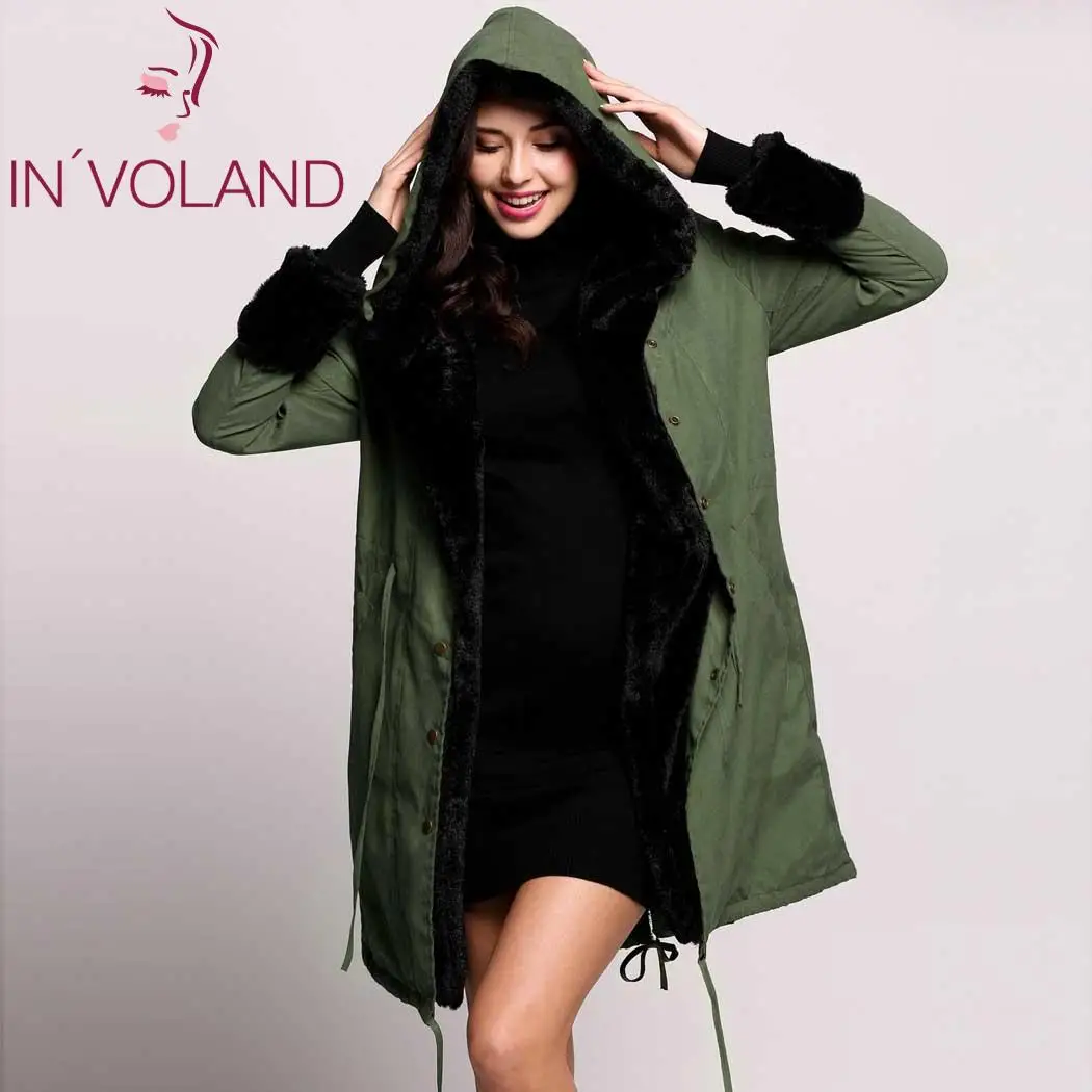 Veste Manteau Manches Fausse Poches Glissière À army Longue Nouveau Occasionnel Outwear Fourrure khaki Green Blue Femmes Mode navy Capuchon En Solide Avant Parka Black 4CnTxwAPTq