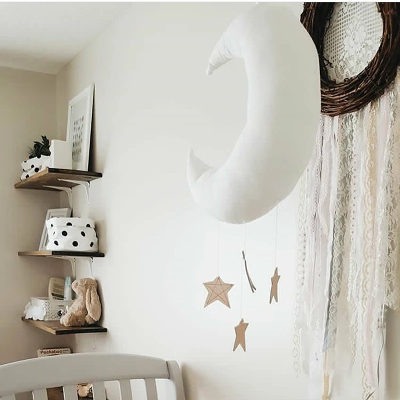 В скандинавском стиле, милые деревянные бусины в форме Луны, подвеска с кисточкой, украшение для детской комнаты, Настенное подвесное украшение для фотосъемки